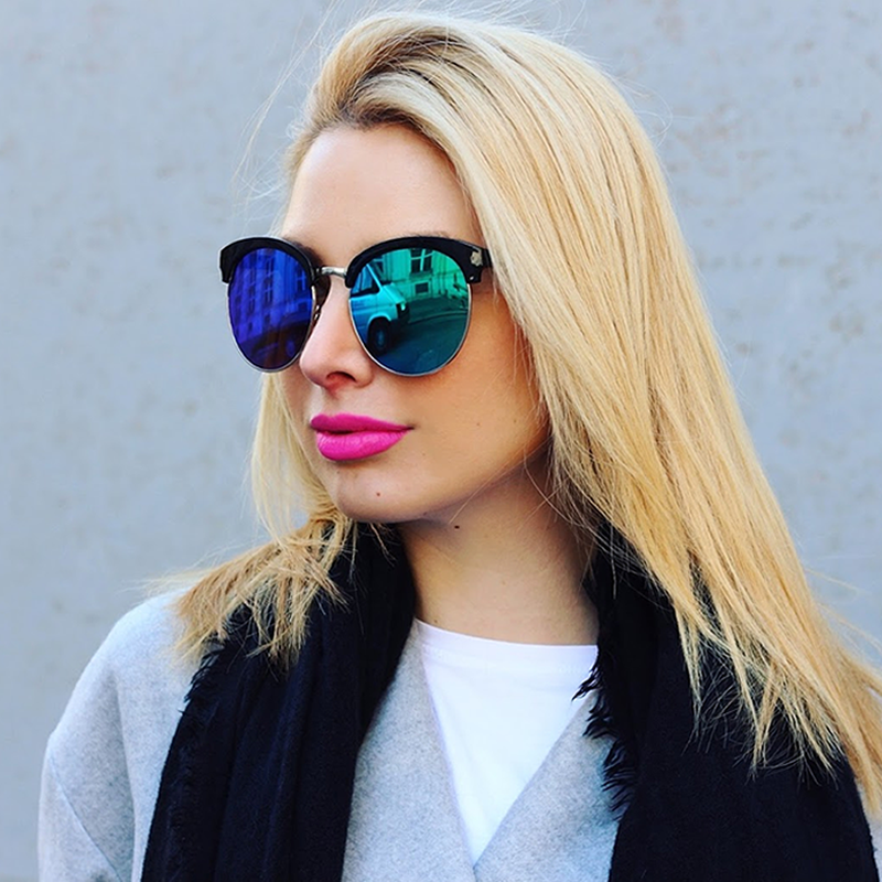 Oversize Round Horned Rim Half Frame Mirror Lens Sunglasses A190