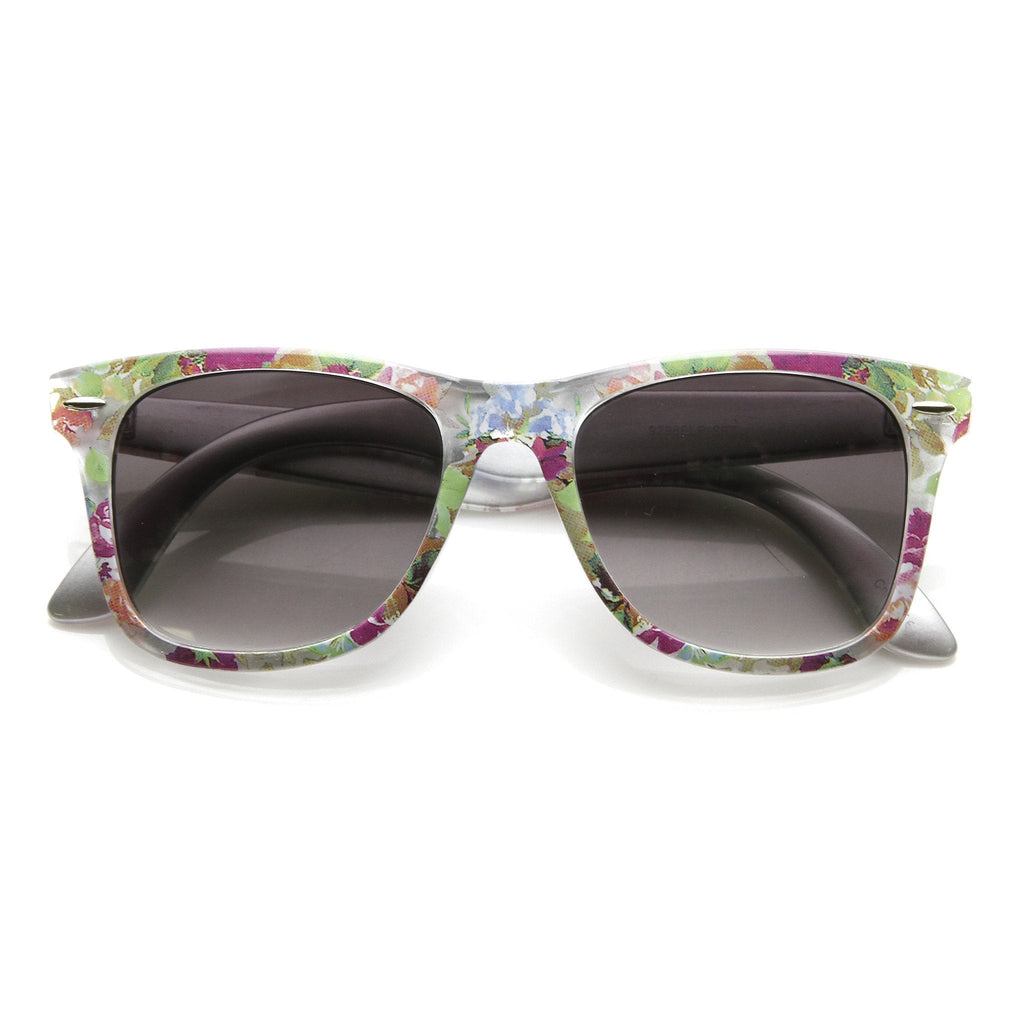 Women's Hippie Indie Floral Flower Print Horned Rim Sunglasses 9474