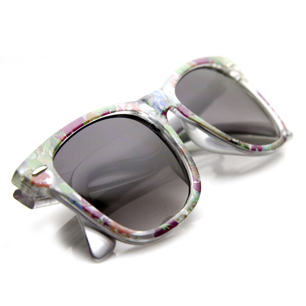 Women's Hippie Indie Floral Flower Print Horned Rim Sunglasses 9474