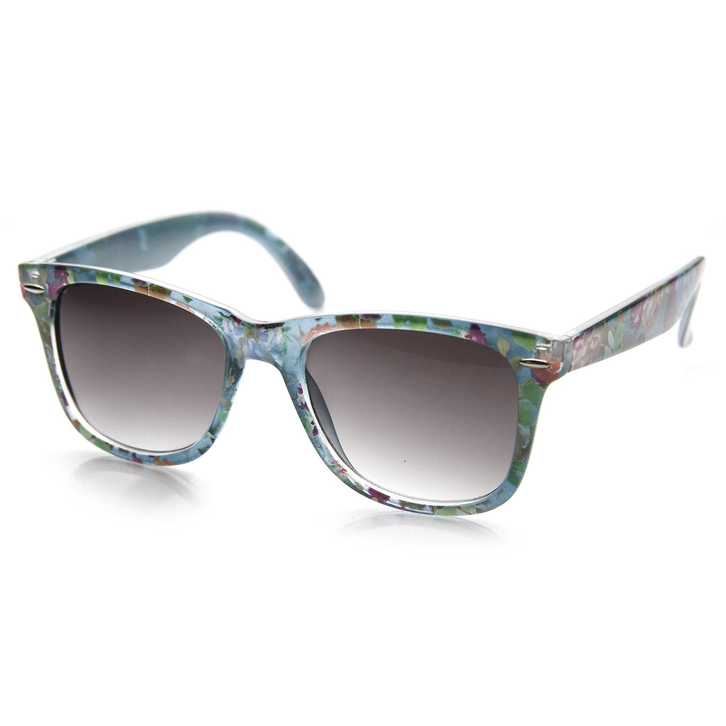 Women's Hippie Indie Floral Flower Print Horned Rim Sunglasses 9474