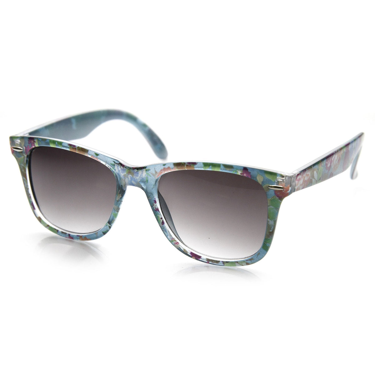 Women's Hippie Indie Floral Flower Print Horned Rim Sunglasses 9474