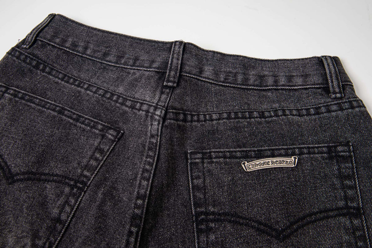 Chrome Hearts Multi Cross Patch Denim Jeans - Grey Gothic Street Pants 1111