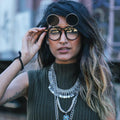 Vintage Retro Steampunk Round Flip Up Clear Lens Glasses