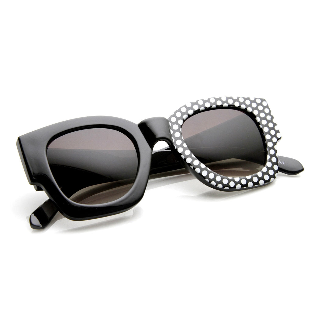 Womens Half Print Graphic Square Horned Rim Sunglasses 9134