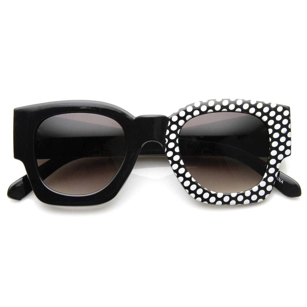 Womens Half Print Graphic Square Horned Rim Sunglasses 9134