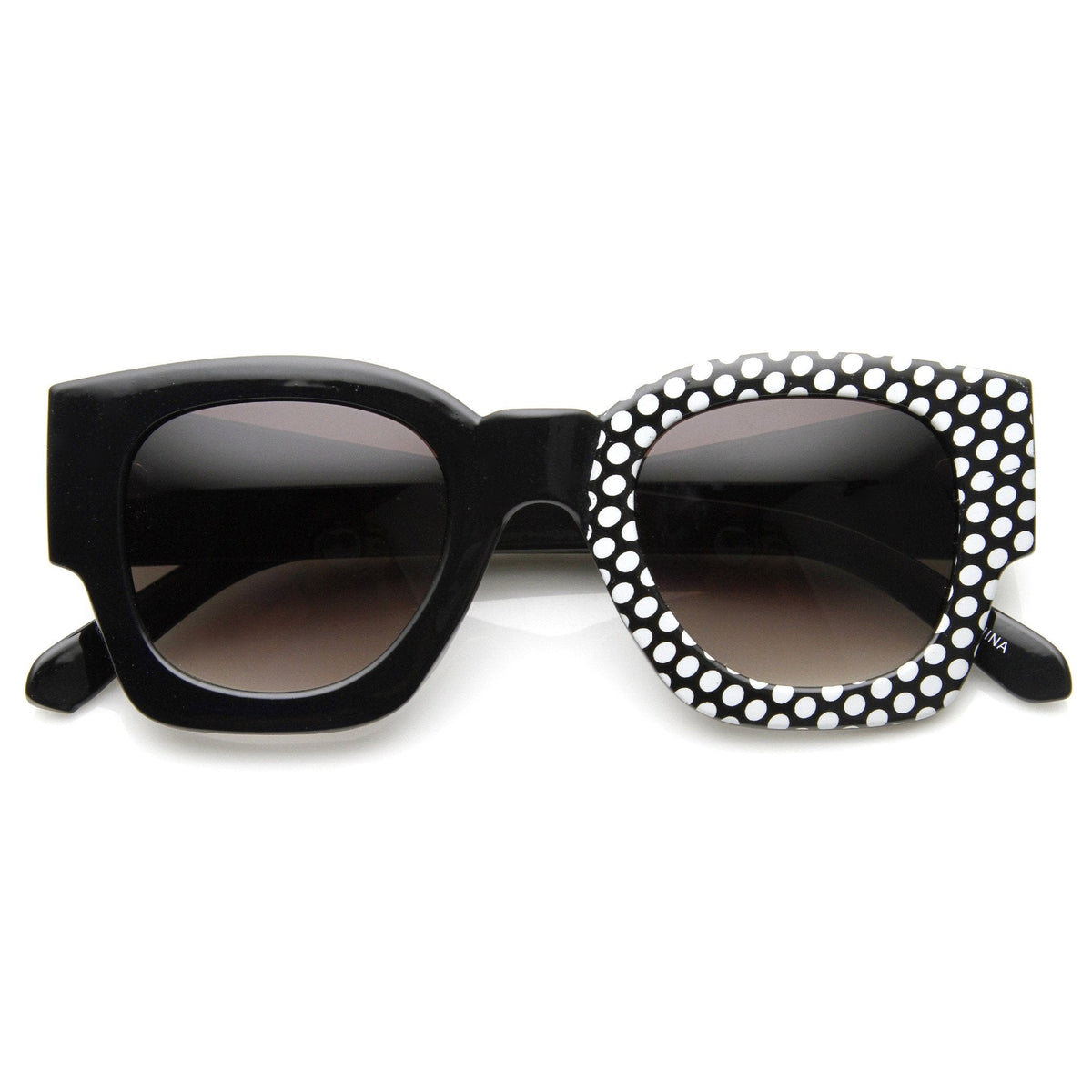 Womens Half Print Graphic Square Horned Rim Sunglasses 9134