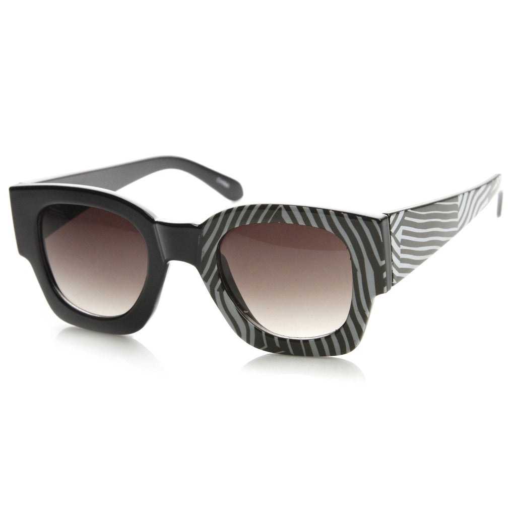 Womens Half Print Graphic Square Horned Rim Sunglasses 9134