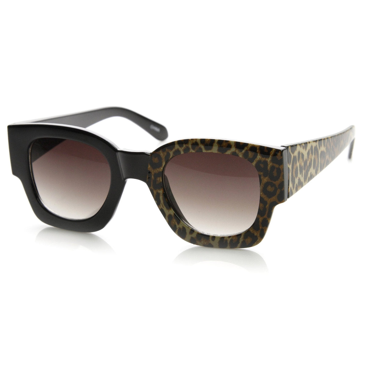 Womens Half Print Graphic Square Horned Rim Sunglasses 9134