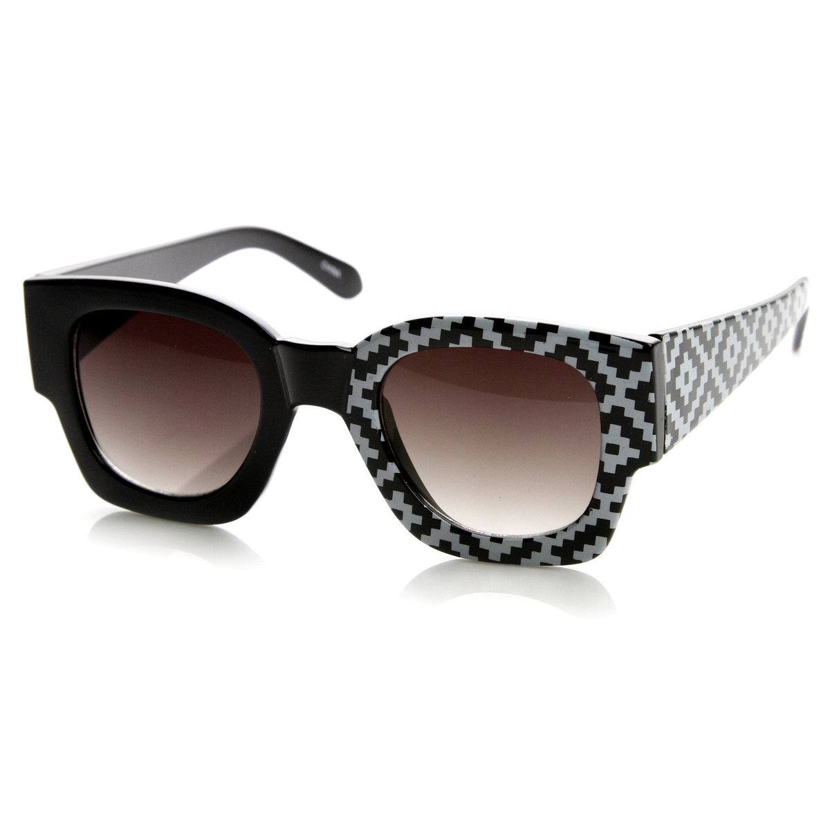 Womens Half Print Graphic Square Horned Rim Sunglasses 9134