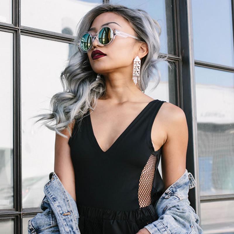 Women's Bold Round Crystal Frame Mirror Lens Sunglasses 9853