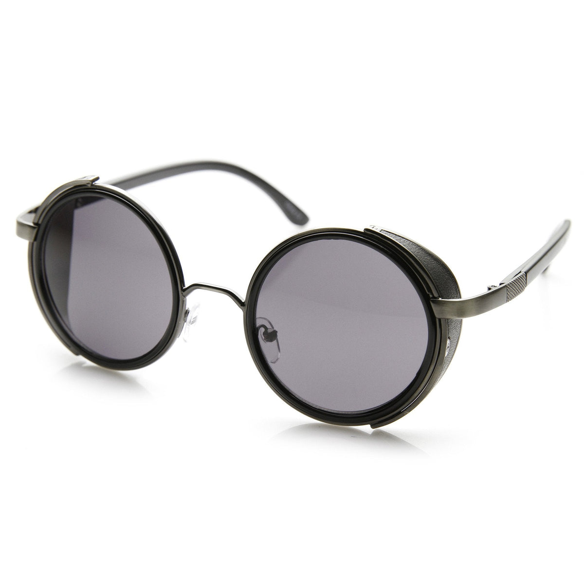 Steampunk Studio Cover Faux Leather Shield Round Sunglasses 9483