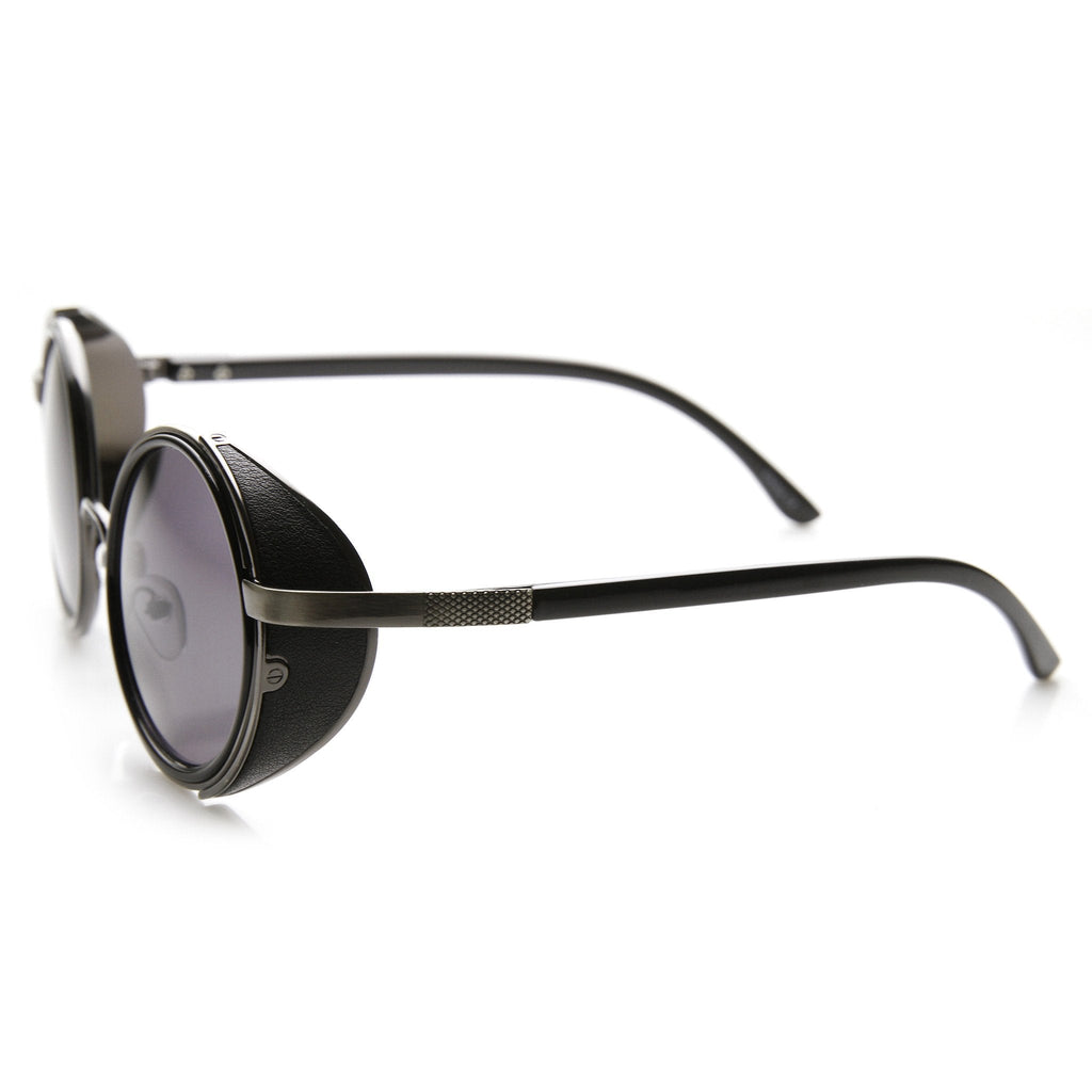 Steampunk Studio Cover Faux Leather Shield Round Sunglasses 9483