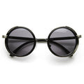 Steampunk Studio Cover Faux Leather Shield Round Sunglasses 9483
