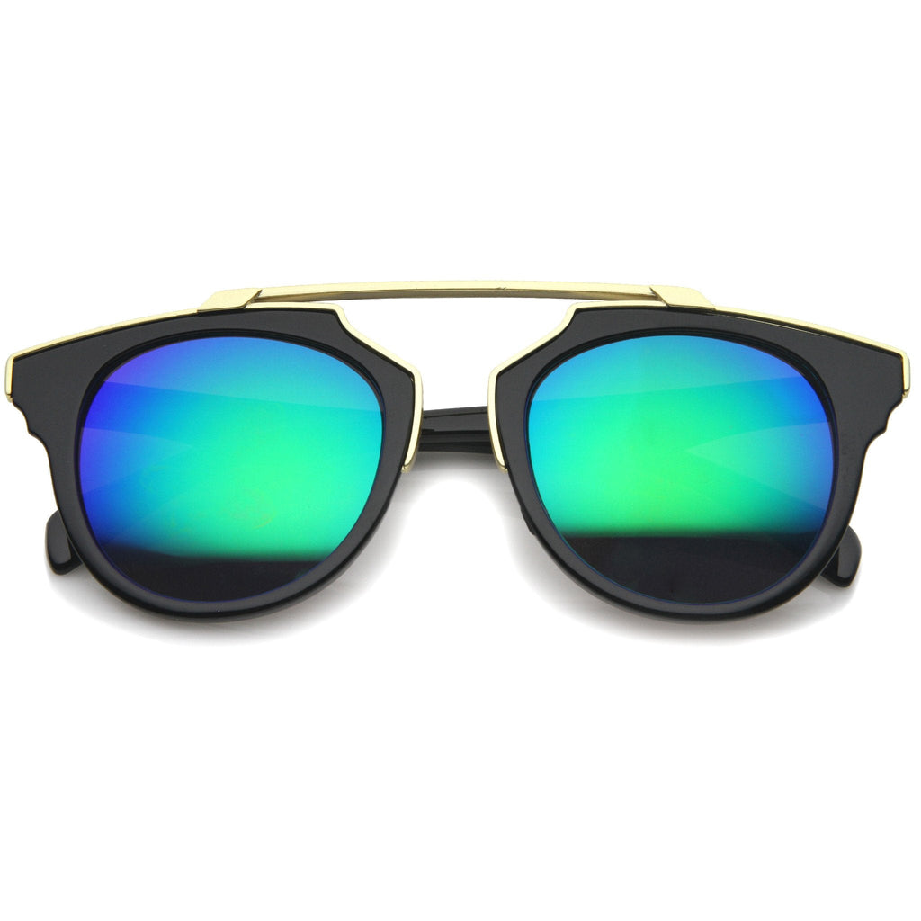 Intricately Designed Horned Rim Mirror Lens Sunglasses