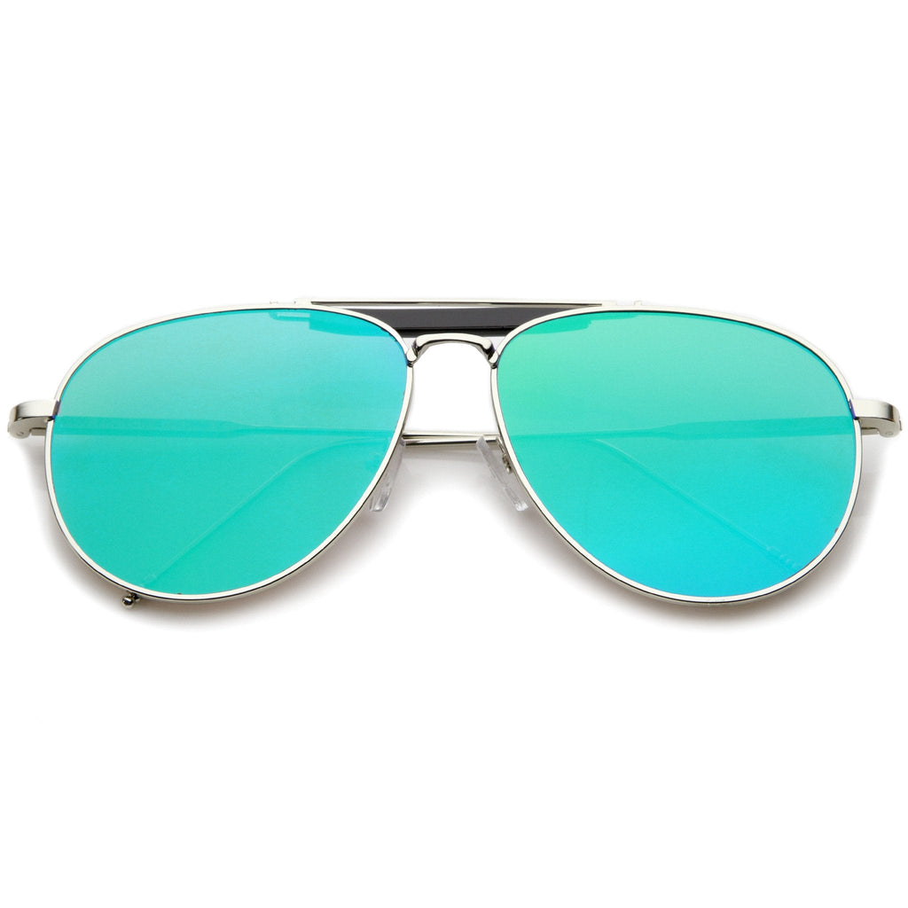 Large Crossbar Teardrop Mirrored Flat Lens Sunglasses A214