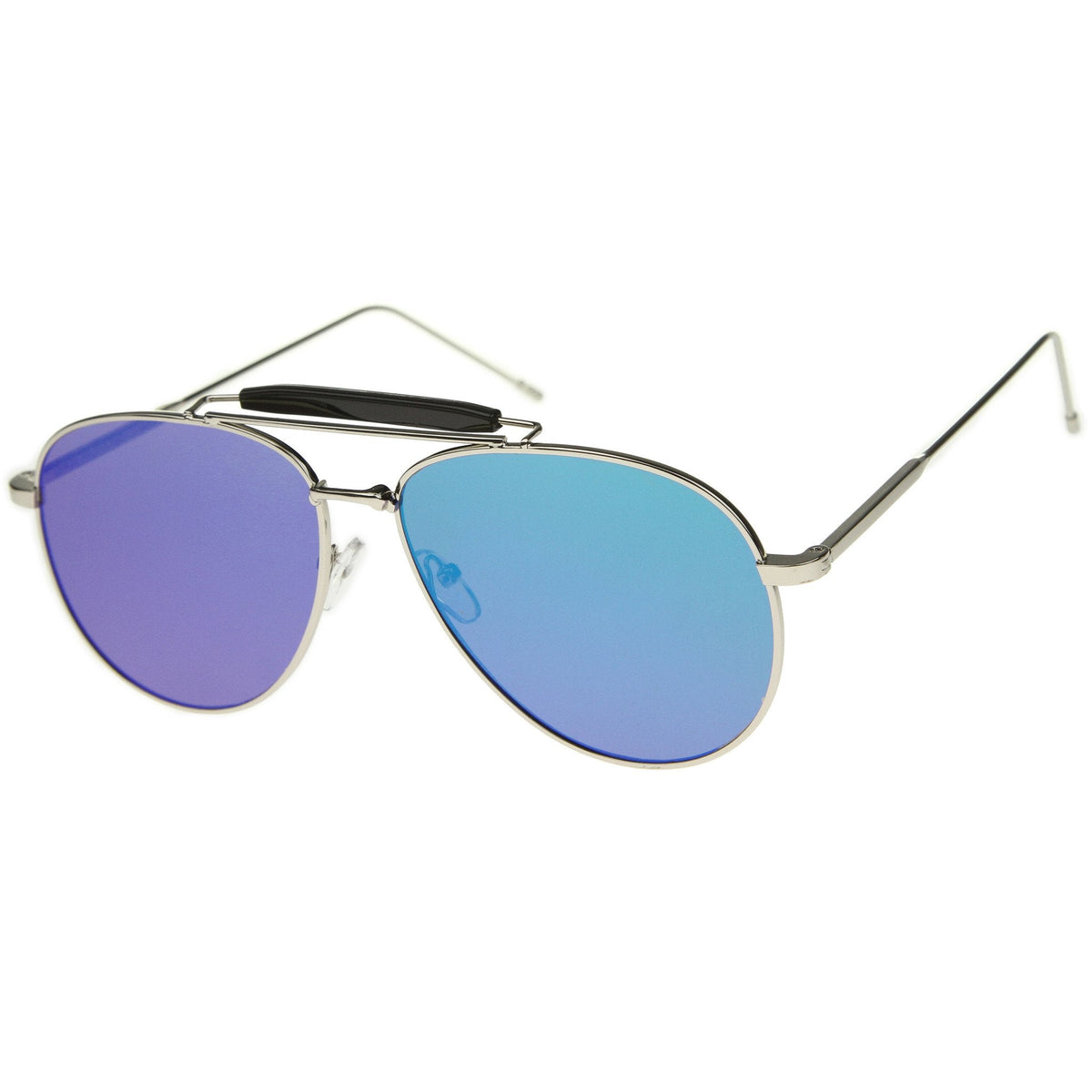 Large Crossbar Teardrop Mirrored Flat Lens Sunglasses A214