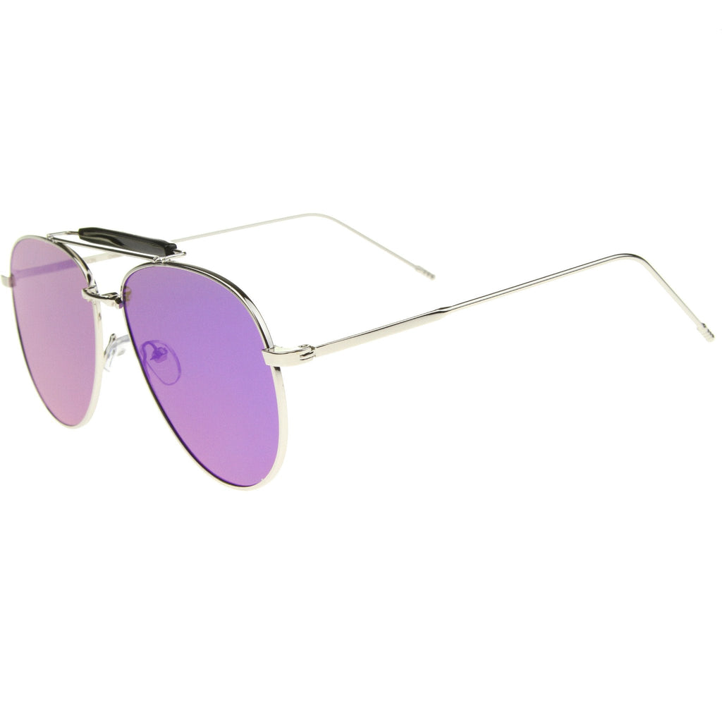 Large Crossbar Teardrop Mirrored Flat Lens Sunglasses A214