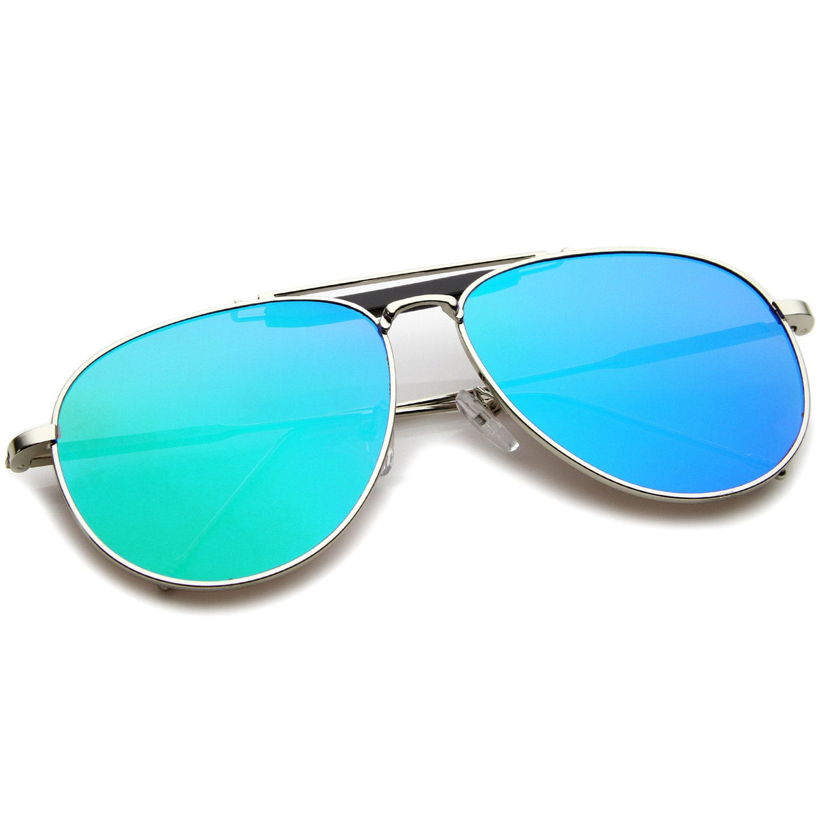 Large Crossbar Teardrop Mirrored Flat Lens Sunglasses A214