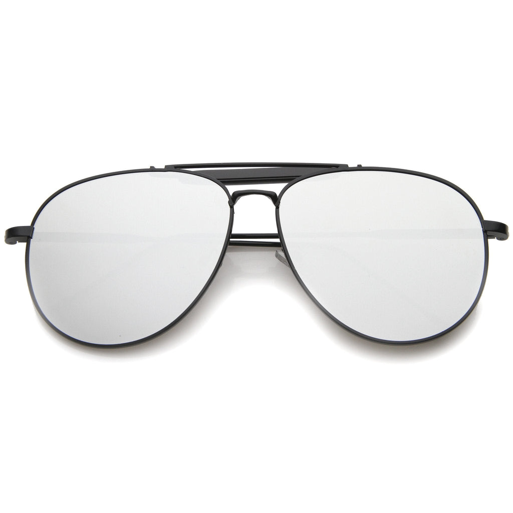 Large Crossbar Teardrop Mirrored Flat Lens Sunglasses A214