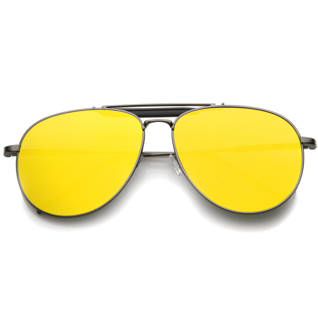 Large Crossbar Teardrop Mirrored Flat Lens Sunglasses A214