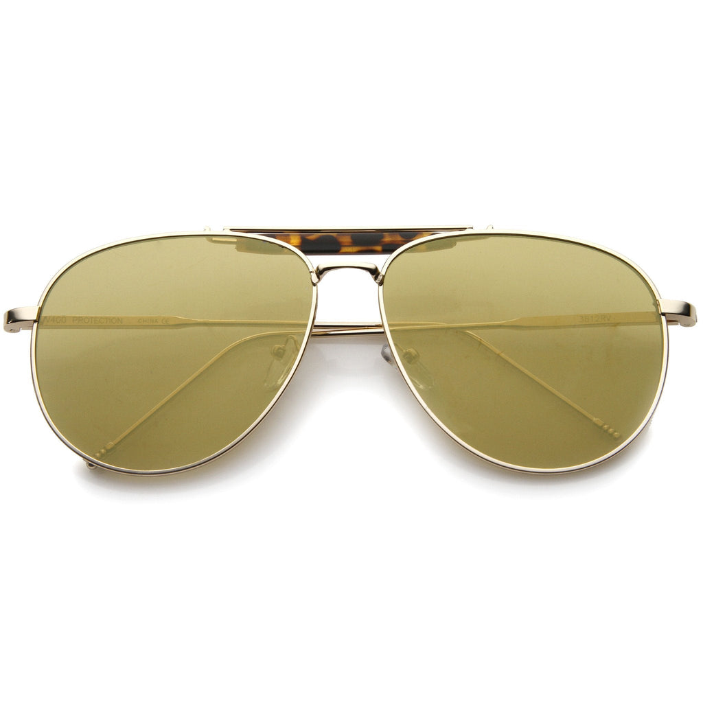 Large Crossbar Teardrop Mirrored Flat Lens Sunglasses A214