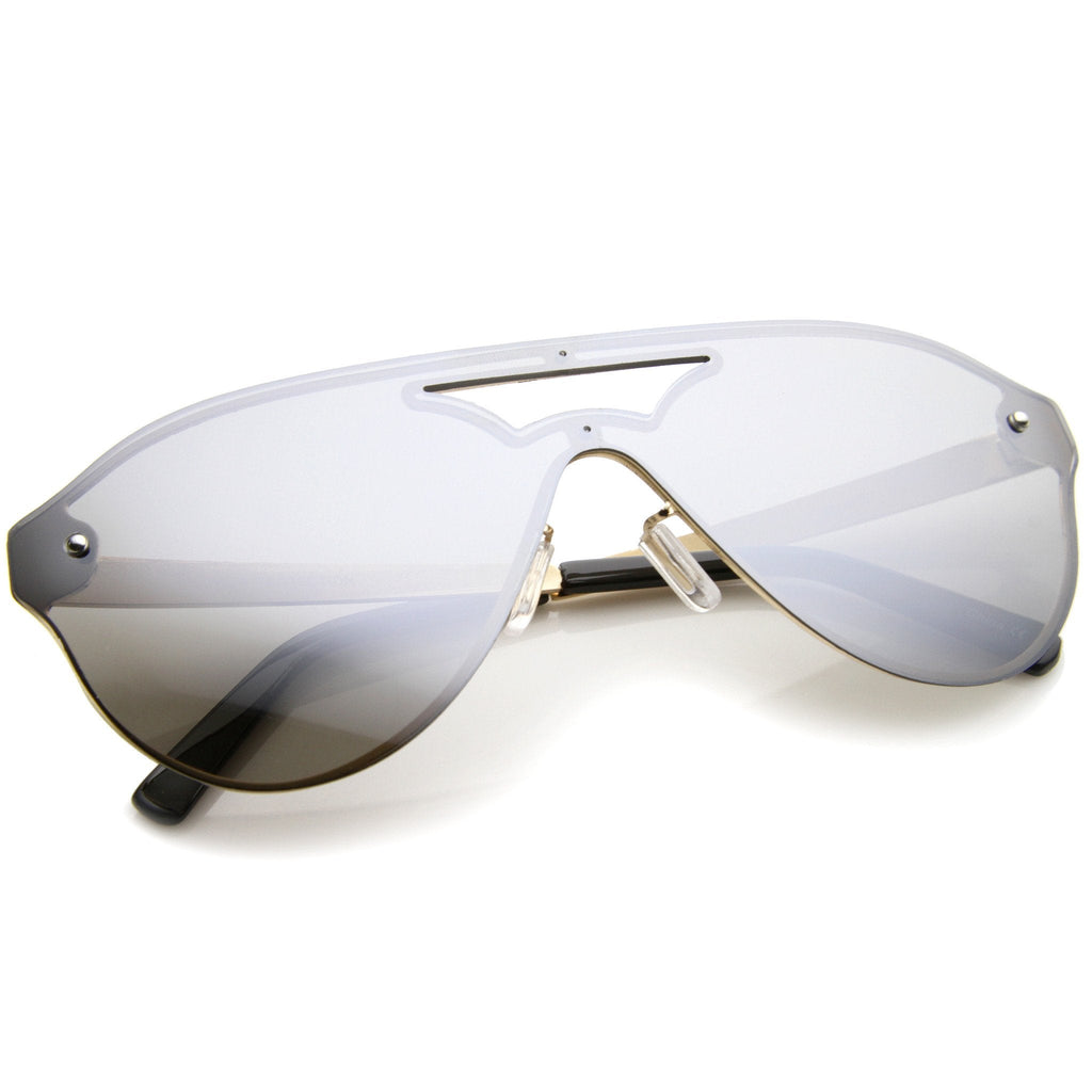 Modern Rimless Mono Mirrored Lens Shield Sunglasses A236