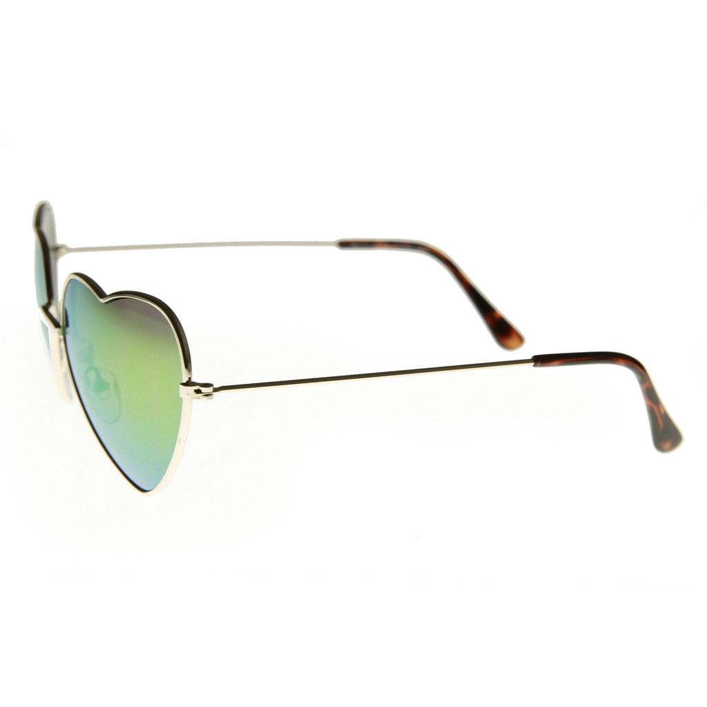 Women's Thin Metal Heart Shape Frame Mirrored Lens Sunglasses 9564