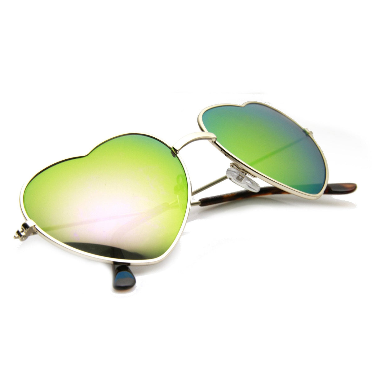 Women's Thin Metal Heart Shape Frame Mirrored Lens Sunglasses 9564