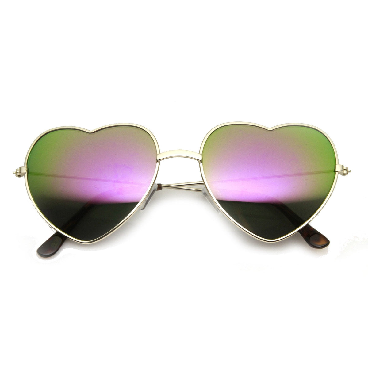 Women's Thin Metal Heart Shape Frame Mirrored Lens Sunglasses 9564