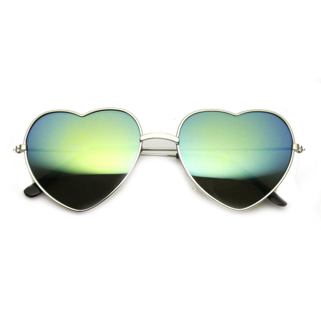 Women's Thin Metal Heart Shape Frame Mirrored Lens Sunglasses 9564