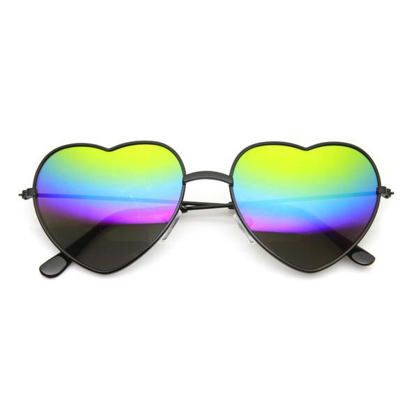 Women's Thin Metal Heart Shape Frame Mirrored Lens Sunglasses 9564