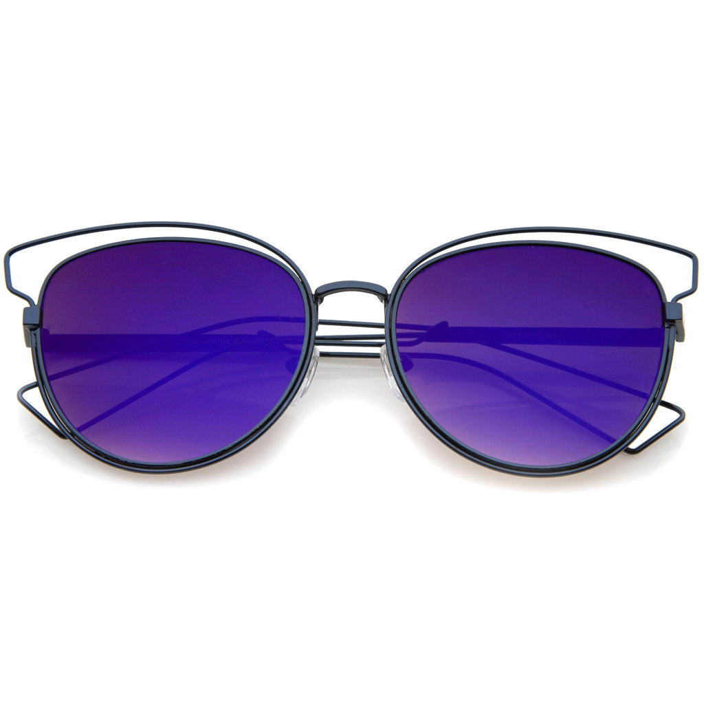 Women's Metal Laser Cut Mirrored Flat Lens Sunglasses A319