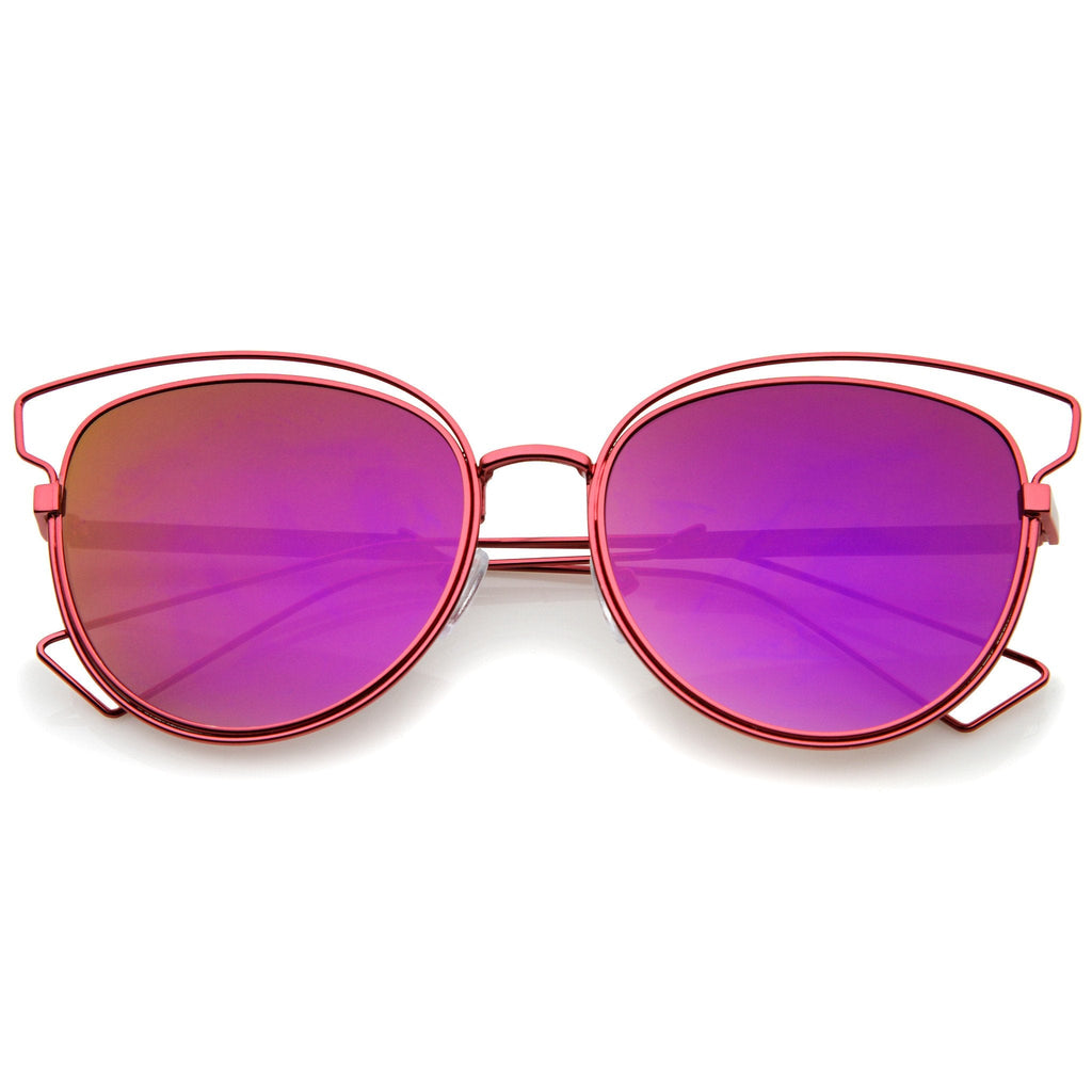 Women's Metal Laser Cut Mirrored Flat Lens Sunglasses A319