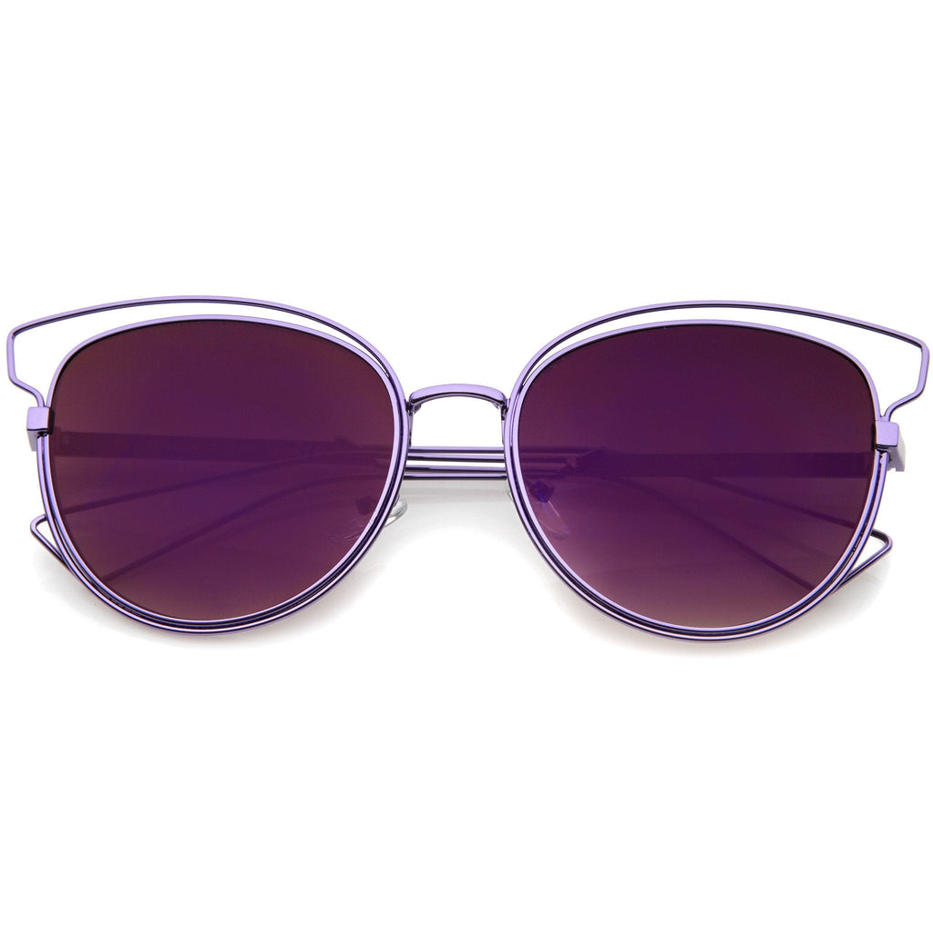 Women's Metal Laser Cut Mirrored Flat Lens Sunglasses A319