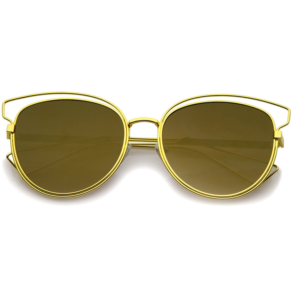 Women's Metal Laser Cut Mirrored Flat Lens Sunglasses A319