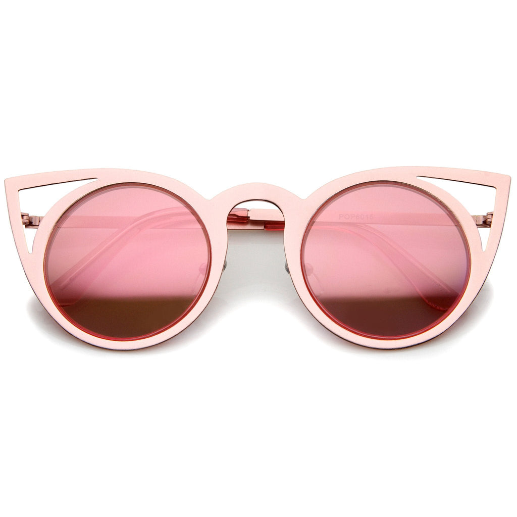 Women's Laser Cut Mirrored Lens Cat Eye Sunglasses A410