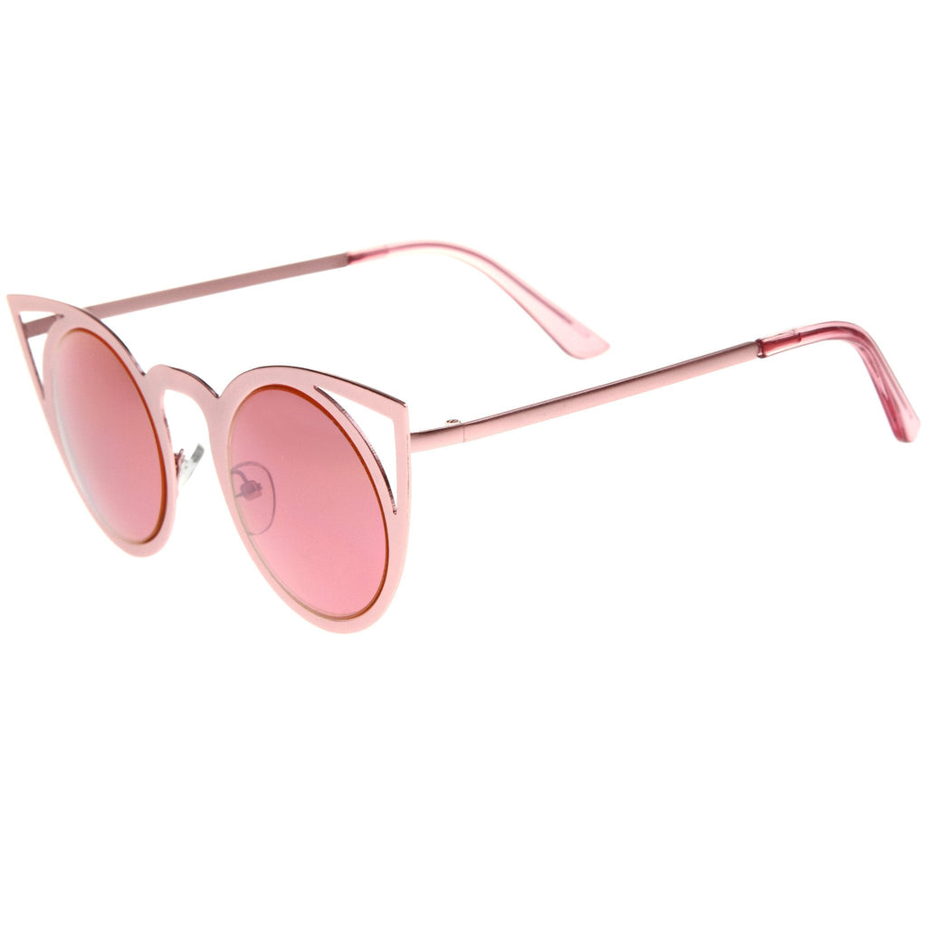 Women's Laser Cut Mirrored Lens Cat Eye Sunglasses A410