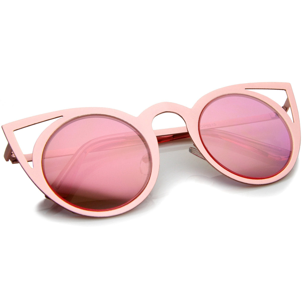 Women's Laser Cut Mirrored Lens Cat Eye Sunglasses A410