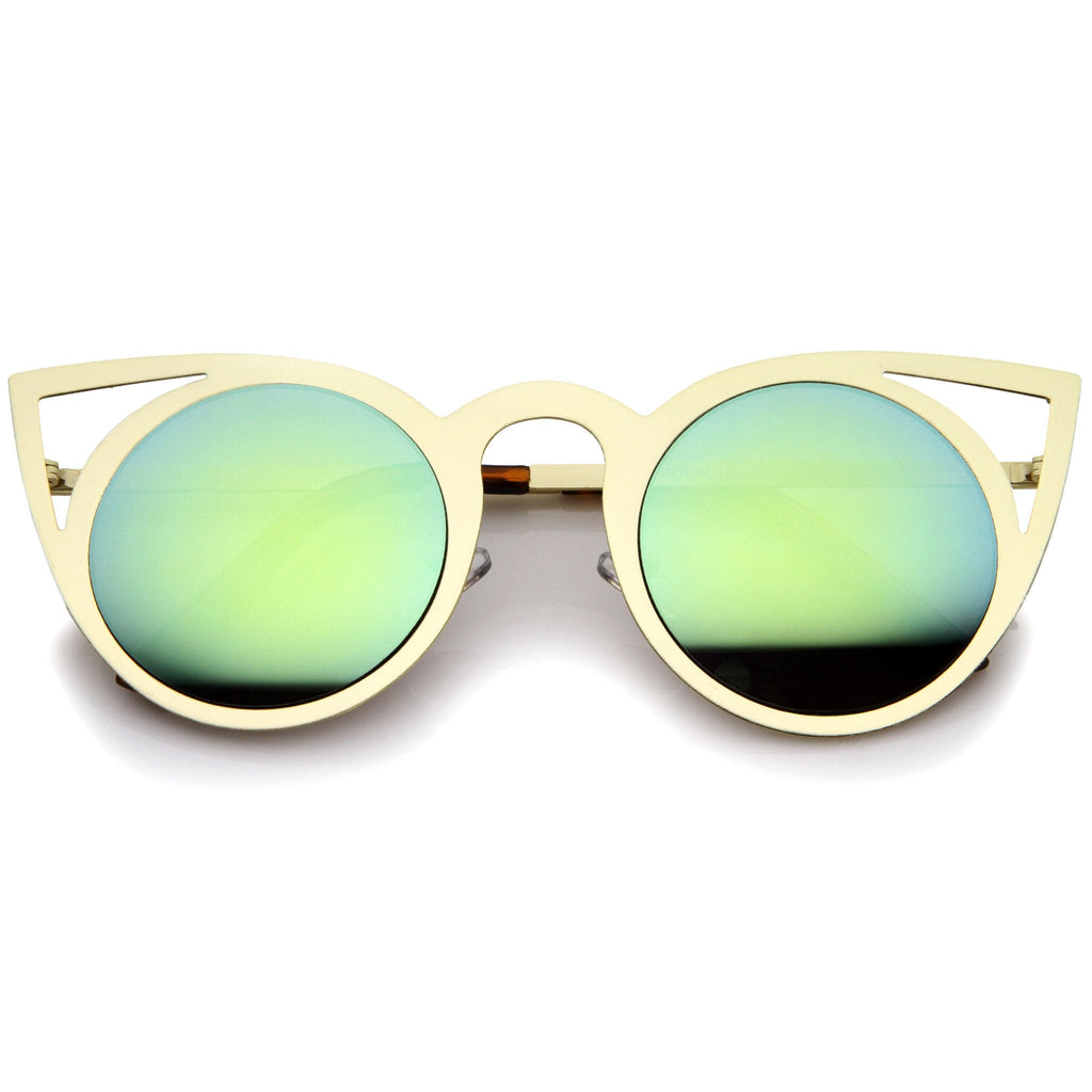 Women's Laser Cut Mirrored Lens Cat Eye Sunglasses A410