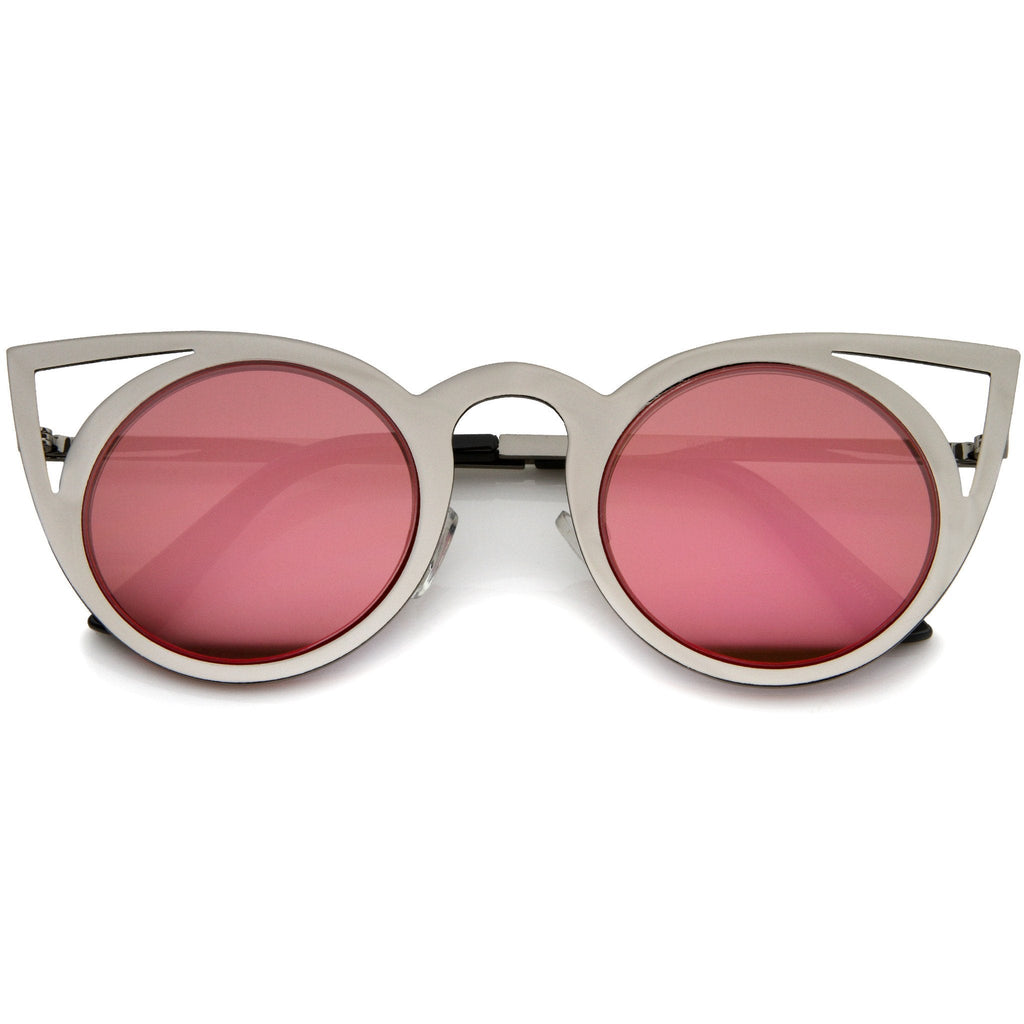 Women's Laser Cut Mirrored Lens Cat Eye Sunglasses A410