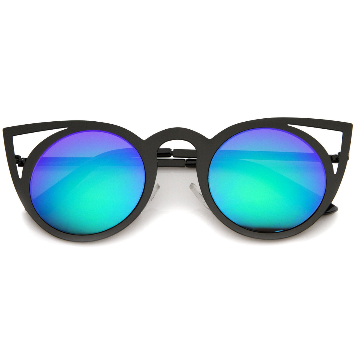Women's Laser Cut Mirrored Lens Cat Eye Sunglasses A410