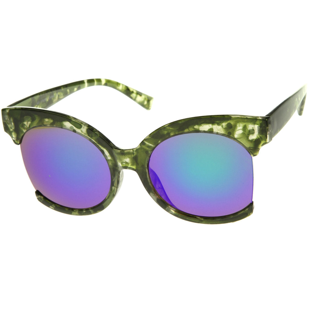 Women's Oversize Side Cut Mirrored Cat Eye Sunglasses A382