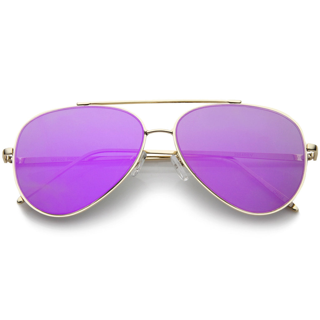 Retro Modern Mirrored Flat Lens Metal Aviator Sunglasses