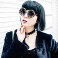 Women's Oversize Round Flat Pattern Sunglasses