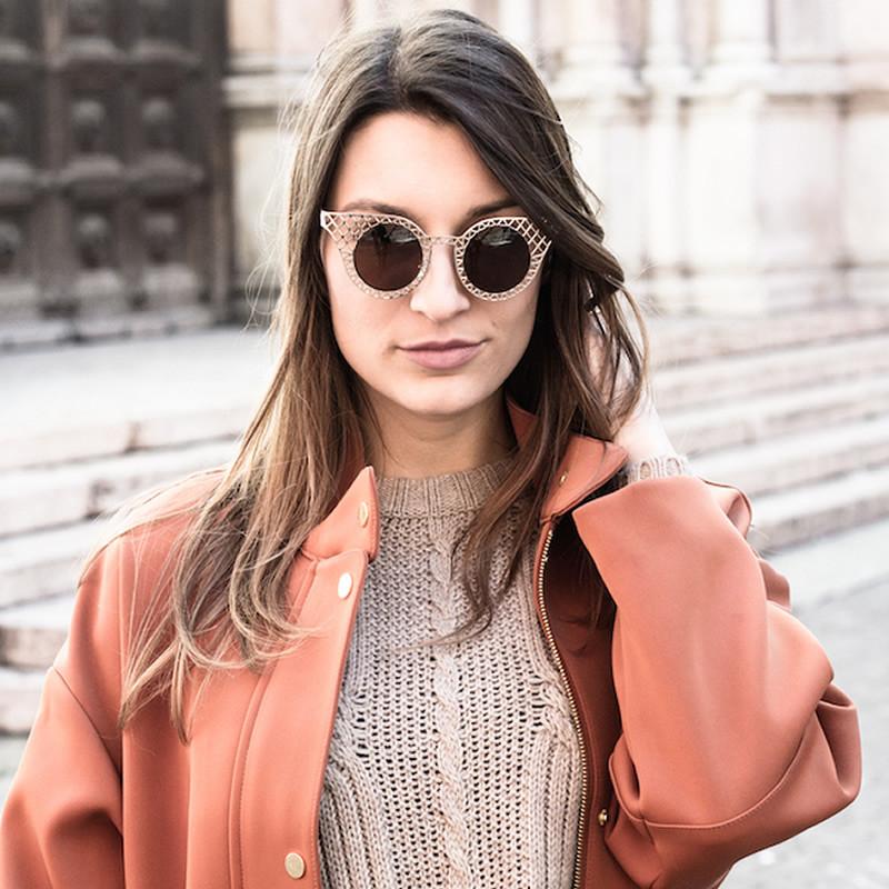 Women's Indie Round Cat Eye Laser Cut Metal Sunglasses 9315