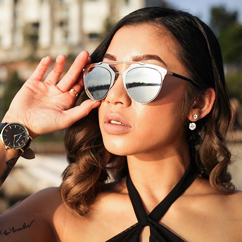 Modern Metallic Frame Mirrored Lens Pantos Aviator Sunglasses A317