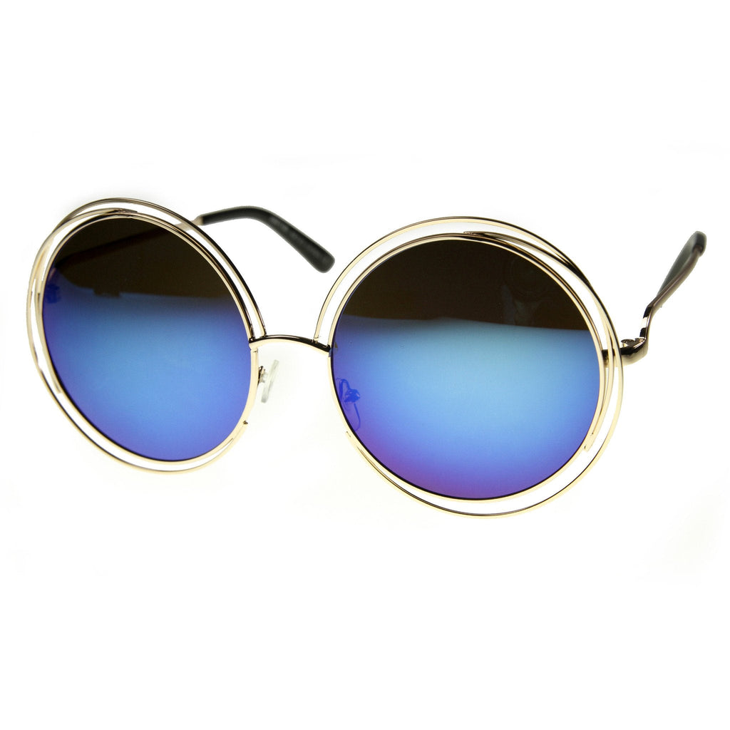 Indie Retro Dual Metal Round Mirrored Lens Sunglasses 9621
