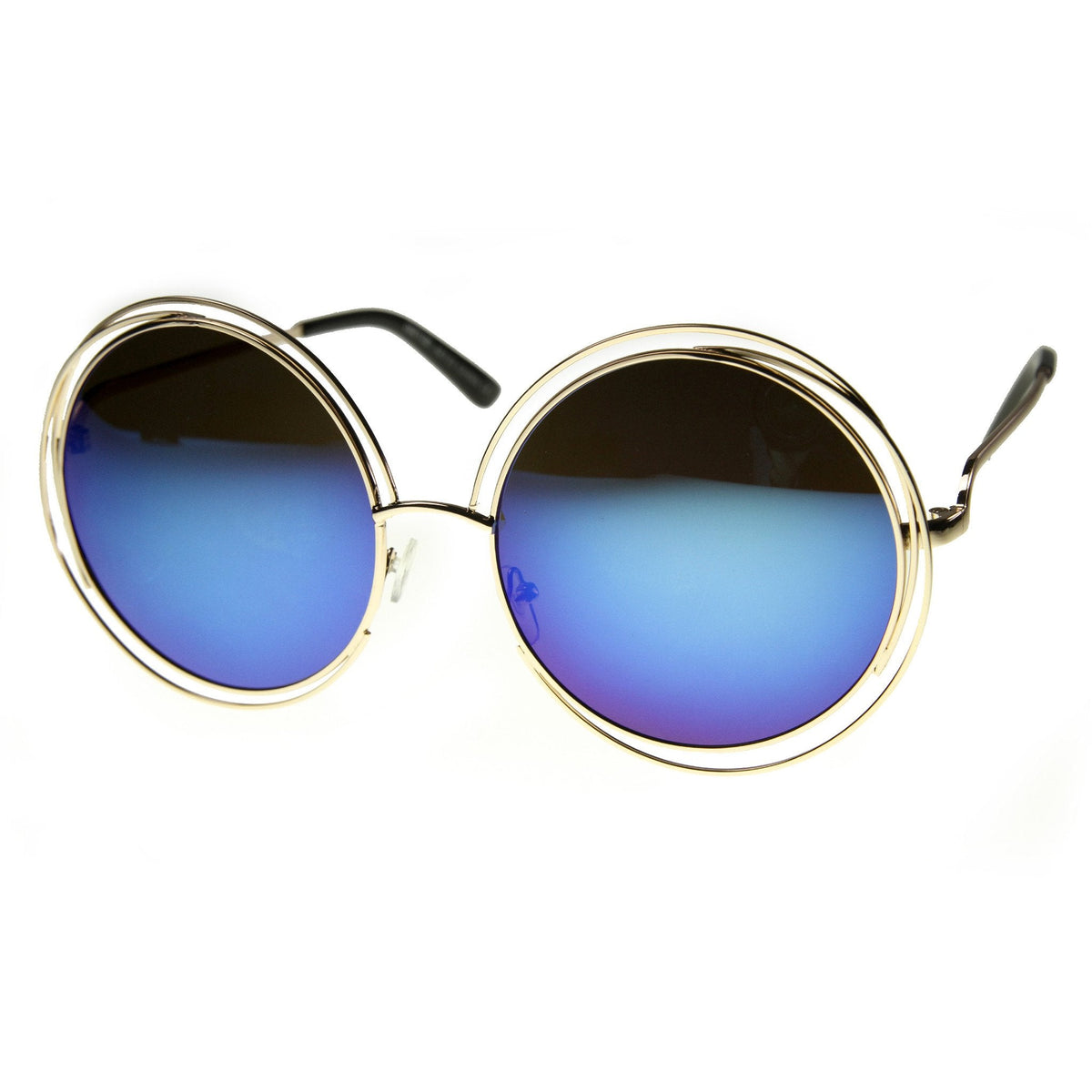 Indie Retro Dual Metal Round Mirrored Lens Sunglasses 9621