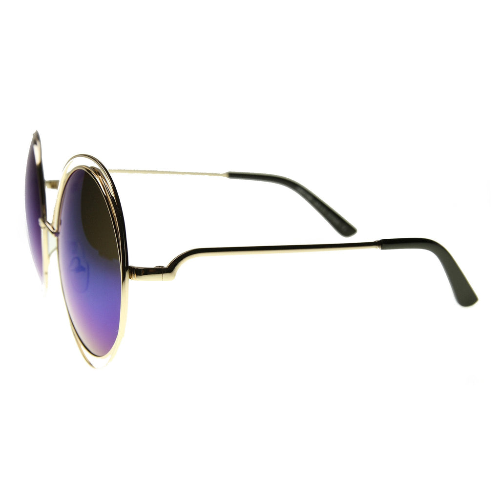 Indie Retro Dual Metal Round Mirrored Lens Sunglasses 9621