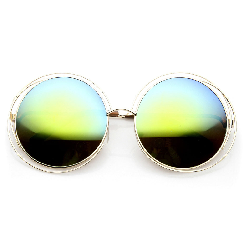 Indie Retro Dual Metal Round Mirrored Lens Sunglasses 9621